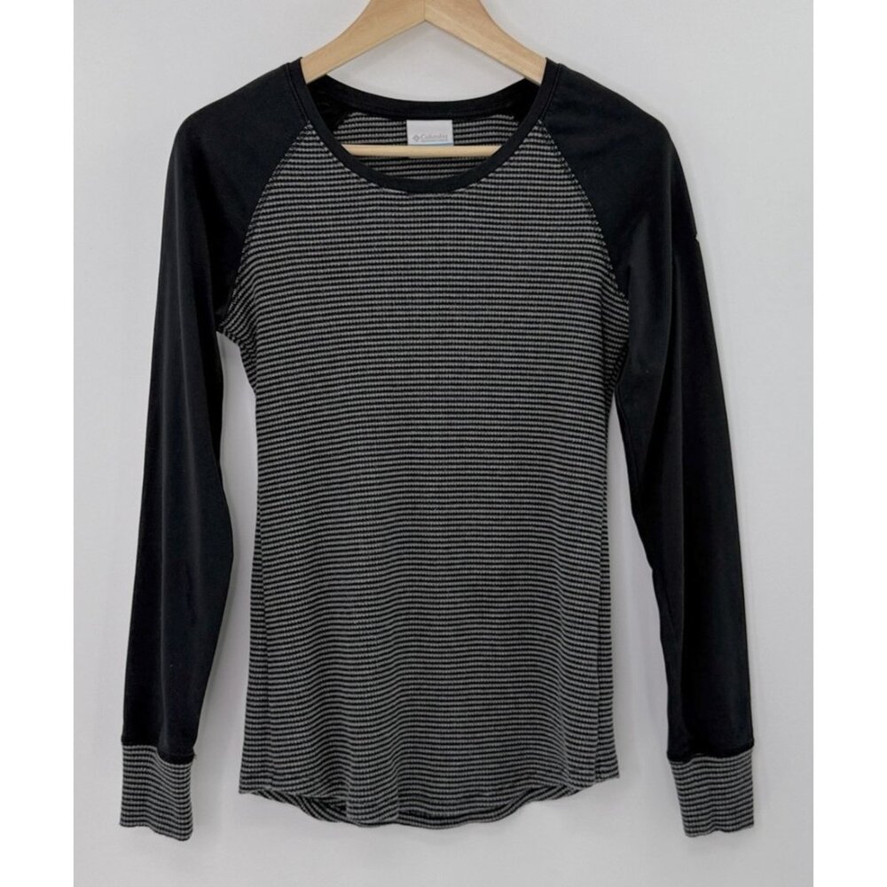 Columbia Cascade George Black &‎ Gray Waffle Knit Long Sleeve Crew Shirt Sz M